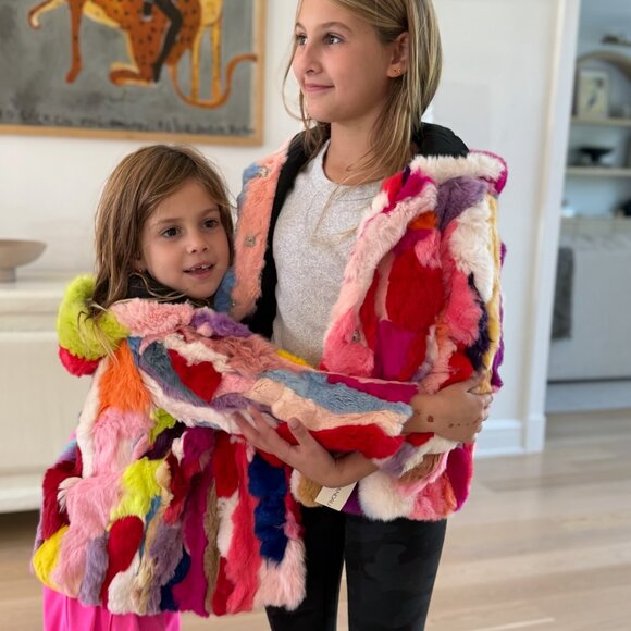 Adrienne Landau Kids Girls Multicolor Real Rabbit Fur Jacket - Picture 6 of 11